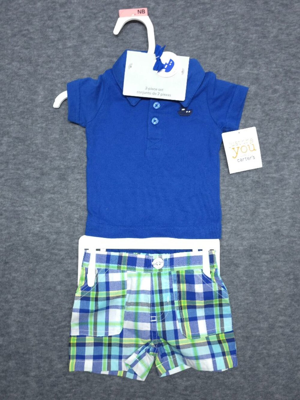 Just One You by Carter’s Newborn 2-Piece Polo Bodysuit & Plaid Shorts NWT